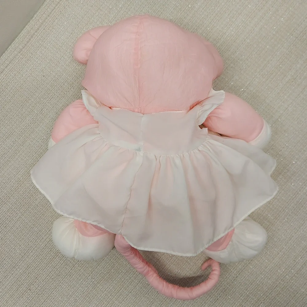 Vintage Fisher Price Puffalump Mouse Pink Nylon Plush Dress Eyelet Lace 1986